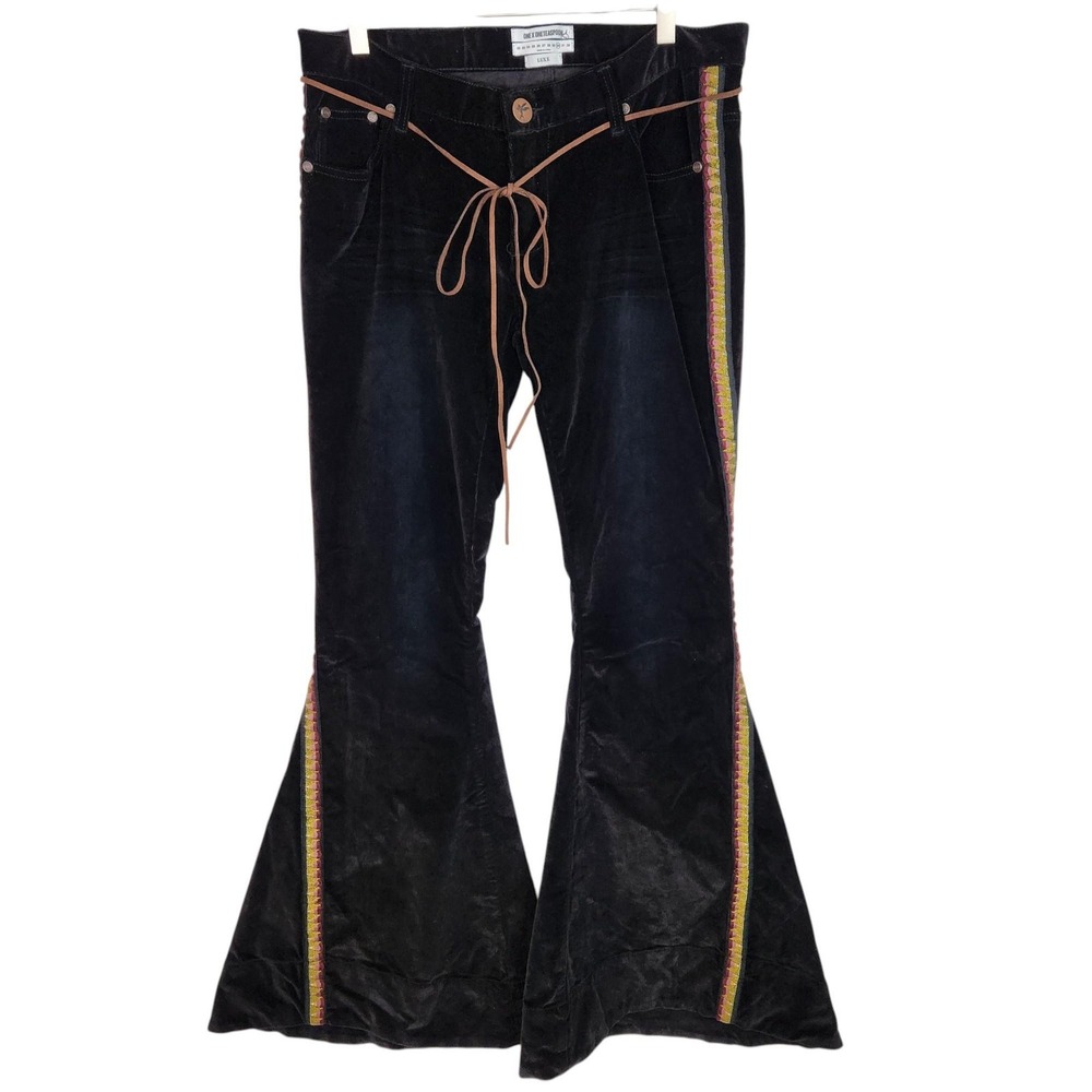 ONE TEASPOON Marines Pants Womens‎ 30 Black Corduroy Extreme Flare 70s Boho Belt
